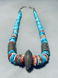 Outstanding Vintage Native American Navajo Turquoise Shell Sterling Silver Tube Necklace-Nativo Arts