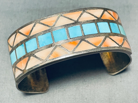 6.5 Inch Wrist Vintage Native American Navajo Turquoise Shell Sterling Silver Bracelet-Nativo Arts