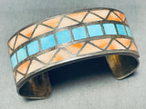 6.5 Inch Wrist Vintage Native American Navajo Turquoise Shell Sterling Silver Bracelet-Nativo Arts