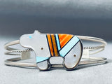 Extremely Detailed Vintage Native American Navajo Bear Inlay Sterling Silver Bracelet