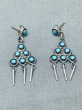 Fab Vintage Navajo Turquoise Dot Chandelier Sterling Silver Earrings-Nativo Arts