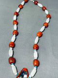 Native American One Of The Most Unique Santo Domingo Coral Sterling Silver Inlay Necklace-Nativo Arts