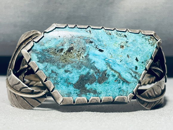 Heavy And Thick!! Vintage Native American Navajo Turquoise Sterling Silver Bracelet Old-Nativo Arts