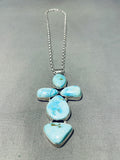 Breathtaking Native American Navajo Blue Gem Turquoise Sterling Silver Cross Necklace-Nativo Arts