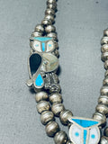 Richard Long Vintage Native American Navajo Turquoise Sterling Silver Owl Necklace-Nativo Arts