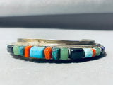 6 Inch Wrist Vintage Native American Navajo Lee Paulin Inlay Sterling Silver Turquoise Bracelet-Nativo Arts