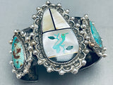 Heavy 151 Grams Vintage Native American Navajo Turquoise Bird Inlay Sterling Silver Bracelet-Nativo Arts