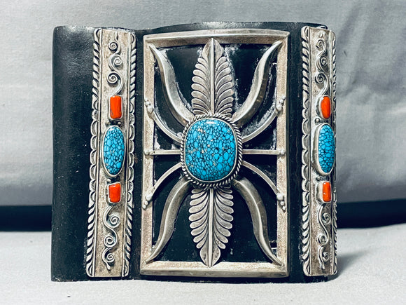 105 Grams Vintage Native American Navajo Spiderwb Turquoise Sterling Silver Coral Ketoh Bracelet-Nativo Arts