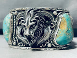 Lions Head!! 137 Grams Vintage Turquoise Sterling Silver Bracelet Cuff-Nativo Arts