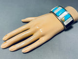 6.5 Inch Wrist Vintage Native American Navajo Turquoise Inlay Sterling Silver Bracelet-Nativo Arts