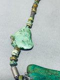 Bold!! Vintage Native American Navajo Green Turquoise Sterling Silver Necklace-Nativo Arts