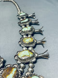 300 Gram Vintage Native American Navajo Green Turquoise Sterling Silver Squash Blossom Necklace-Nativo Arts