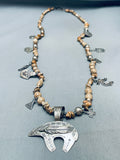 Bear And Feather Vintage Native American Navajo Pietersite Sterling Silver Necklace-Nativo Arts