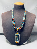 Kachina Inlay Native American Navajo Turquoise Sterling Silver Necklace-Nativo Arts