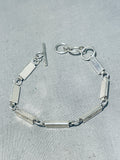 Fabulous Native American Navajo Sterling Silver Handstamped Bars Silver Link Bracelet-Nativo Arts