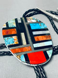 Very Intrciate Vintage Native American Navajo Turquoise Mosaic Inlay Sterling Silver Bolo Tie-Nativo Arts