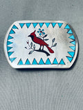 Bh Stunning Vintage Native American Zuni Inlay Sleeping Beauty Turquoise Sterling Silver Buckle-Nativo Arts