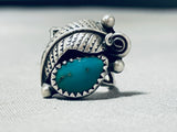 Lovely Vintage Native American Navajo Green Turquoise Sterling Silver Leaf Ring-Nativo Arts