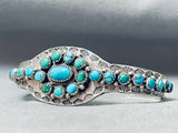 Museum Early Vintage Native American Navajo Turquoise Satellite Sterling Silver Bracelet