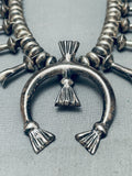 Superior Hand Tooled Vintage Native American Navajo Sterling Silver Squash Blossom Necklace-Nativo Arts