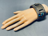Best Vintage Native American Navajo Lapis Mosaic Inlay Turquoise Sterling Silver Watch Bracelet