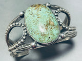Unique Flanks!! Vintage Native American Navajo Green Turquoise Sterling Silver Bracelet Old-Nativo Arts