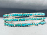 One Of The Best Vintage Zuni Turquoise Square Sterling Silver Bracelet Cuff-Nativo Arts