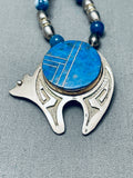 Incredible Vintage Native American Navajo Lapis Bear Sterling Silver Inlay Necklace-Nativo Arts