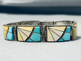 Dynamic Vintage Native American Zuni Blue Gem Turquoise Sterling Silver Hinge Bracelet Signed-Nativo Arts