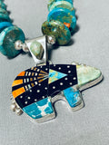 Stellar Vintage Signed Native American Navajo Inlay Jet Turquoise Cosmic Bear Necklace-Nativo Arts