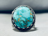 Astounding Vintage Native American Navajo Signed Candelaria Turquoise Sterling Silver Ring-Nativo Arts