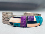 One Of The Most Unique Vintage Native American Navajo Inlay Turquoise Sterling Silver Bracelet-Nativo Arts