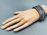 Hand Tooled Vintage Native American Navajo Heart Sterling Silver Bracelet Heavy-Nativo Arts