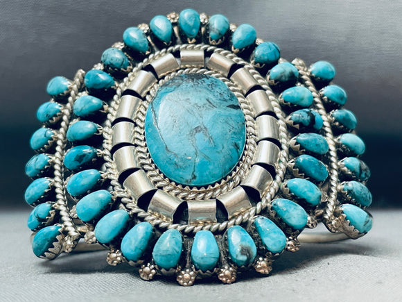 Incredible Vintage Native American Navajo Turquoise Teardrop Sterling Silver Bracelet-Nativo Arts