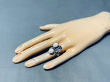 Glorious Vintage Native American Navajo 2 Mother Of Pearl Sterling Silver Ring-Nativo Arts