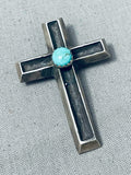 Exquisite Vintage Native American Navajo Signed Rob Chee Turquoise Sterling Silver Cross Pendant-Nativo Arts