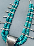 183 Grams Native American Navajo Tortoise Turquoise Sterling Silver Squash Blossom Necklace