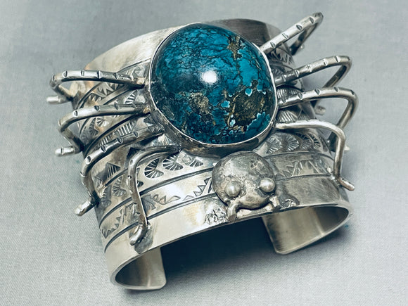 179 Grams!!! Native American Navajo Turquoise Sterling Silver Spider Bracelet-Nativo Arts