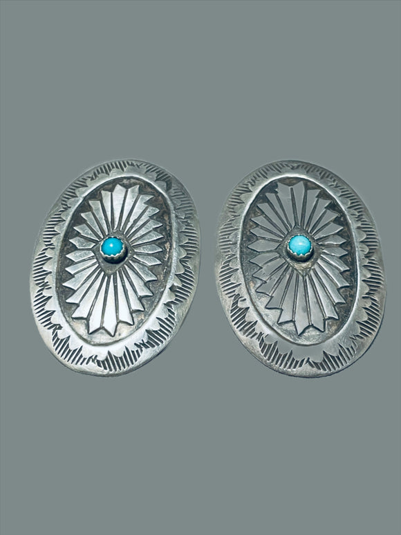 Impressive Vintage Native American Navajo Turquoise Sterling Silver Concho Earrings-Nativo Arts