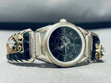 Native American Shay Signed Vintage Navajo Gold Sterling Silver Onyx Watch Bracelet-Nativo Arts