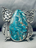 153 Grams Butterfly Spiderweb Turquoise Sterling Silver Butterfly Bracelet-Nativo Arts