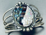 Most Unique Vintage Native American Navajo Abalone Pearl Sterling Silver Inlay Bracelet-Nativo Arts