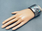 One Of The Best Vintage Native American Navajo Goemtric Sterling Silver Turquoise Bracelet-Nativo Arts