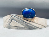 Cool Geomtric Vintage Native American Navajo Lapis Sterling Silver Bracelet