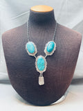 Chunky Vintage Native American Navajo Blue Diamond Turquoise Sterling Silver Necklace-Nativo Arts
