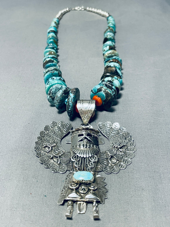 Native American Dropdead Gorgeous Kachina Turquoise Sterling Silver Necklace-Nativo Arts