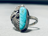 Ethereal Vintage Native American Navajo Blue Gem Turquoise Sterling Sivler Flower Ring-Nativo Arts