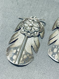 One Of The Most Detailed Vintage Native American Navajo Sterling Silver Feather Earrings-Nativo Arts