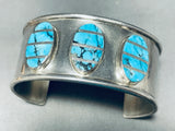 One Of Most Rare Vintage Native American Navajo Blue Diamond Turquoise Sterling Silver Bracelet-Nativo Arts