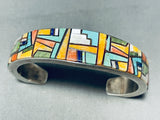 One Of The Most Intricate Vintage Native American Navajo Inlay Sterling Silver Bracelet-Nativo Arts